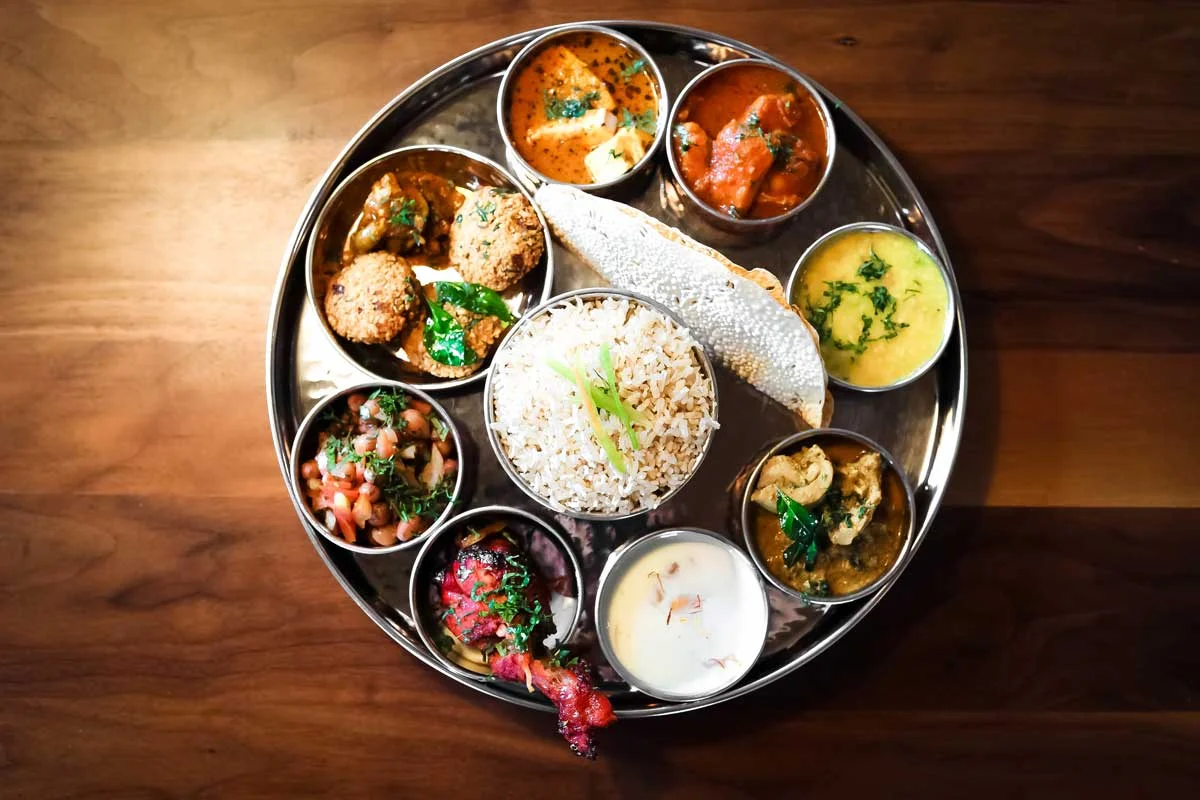 Thali with multiple dishes